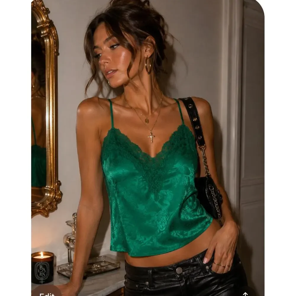 Vintage Victoria Secret Gold Label Green Satin Lace Lingerie Set S